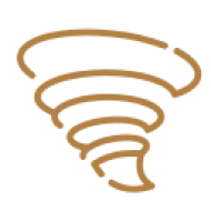 Stylized whirlwind symbol in brown lines